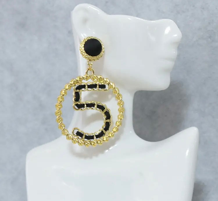 Famous Design Golden Women Number 5 Earrings  Fashion Trendy Jewelry Accessories