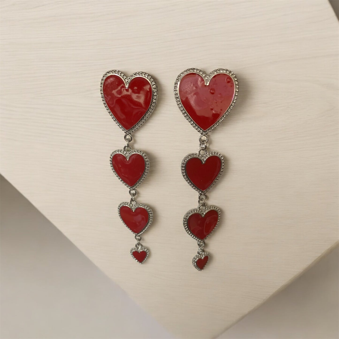 Women's Fashion Statement Four Layers of Beautiful Dangle Hearts Earrings Accessories