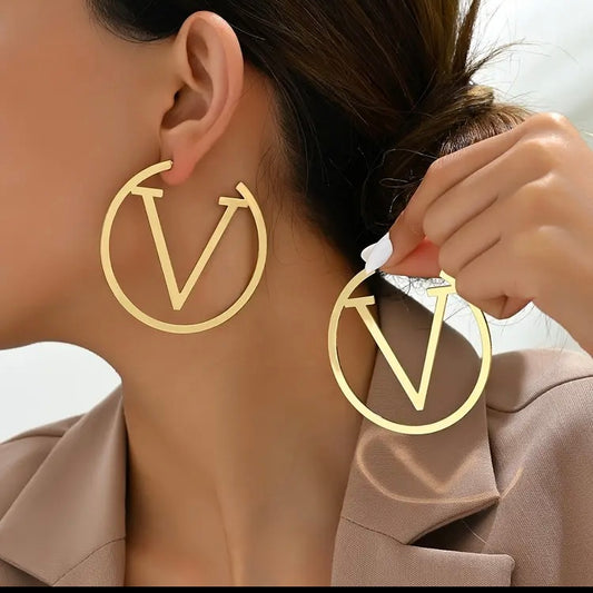 Designed Fashion Gold V Hoops Glam Accessories