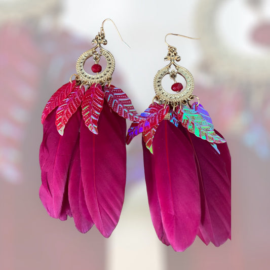 Cute Little Thing’s Women's Fan Feathered Styled Statement Dangle Chic Fashion Earrings Jewelry Ladies