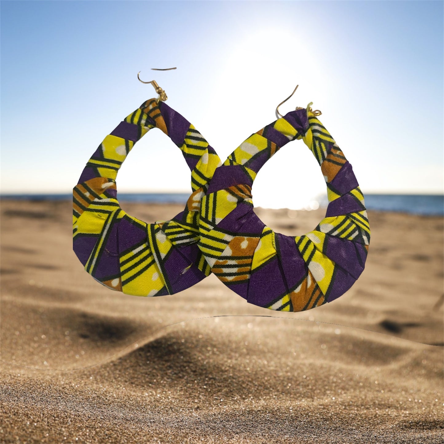 Yellow Purple Mixed Styling Women's African Metro Styled Wood  Fashion Statement  Earrings Jewelry