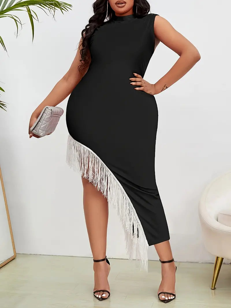 Elegant Plus Size Chic Fringe  Bodycon Sexy Dress  Perfect for Wedding Formal Prom Casual Clothing