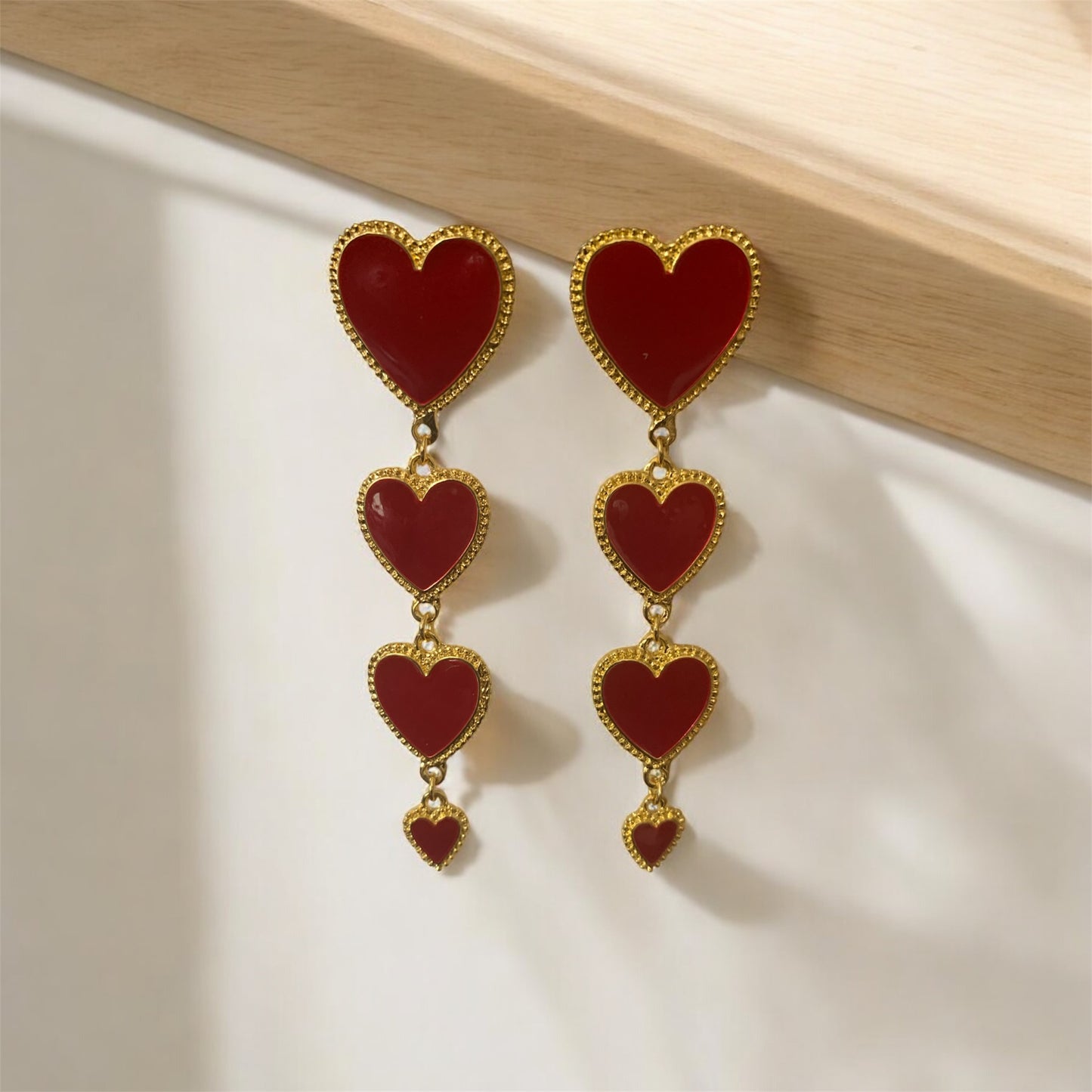 Women's Fashion Statement Four Layers of Beautiful Dangle Hearts Earrings Accessories