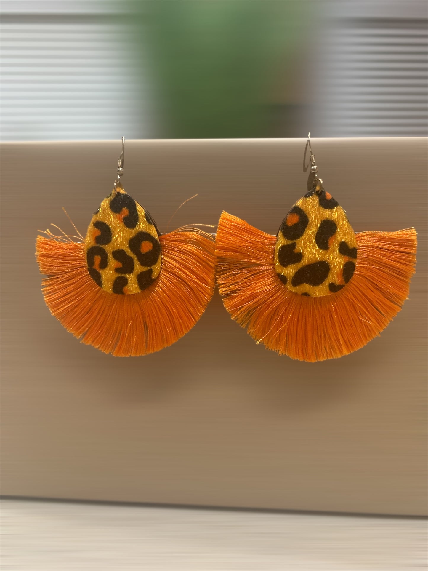 Ladies Cheetah Styled  Orange Tassel  Diva Statement Fashion Earrings Jewelry