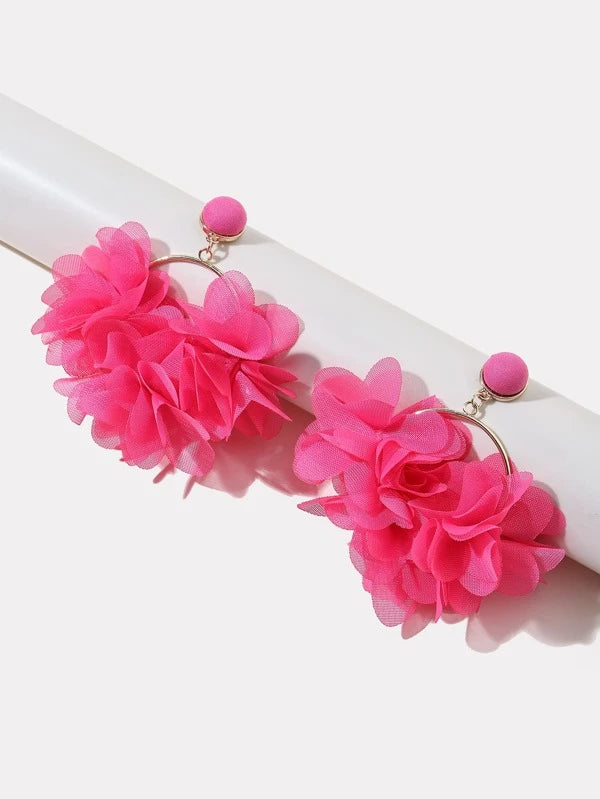 Barbie Pink Petal Flower Designed Fashion Chic Diva Drop Earrings