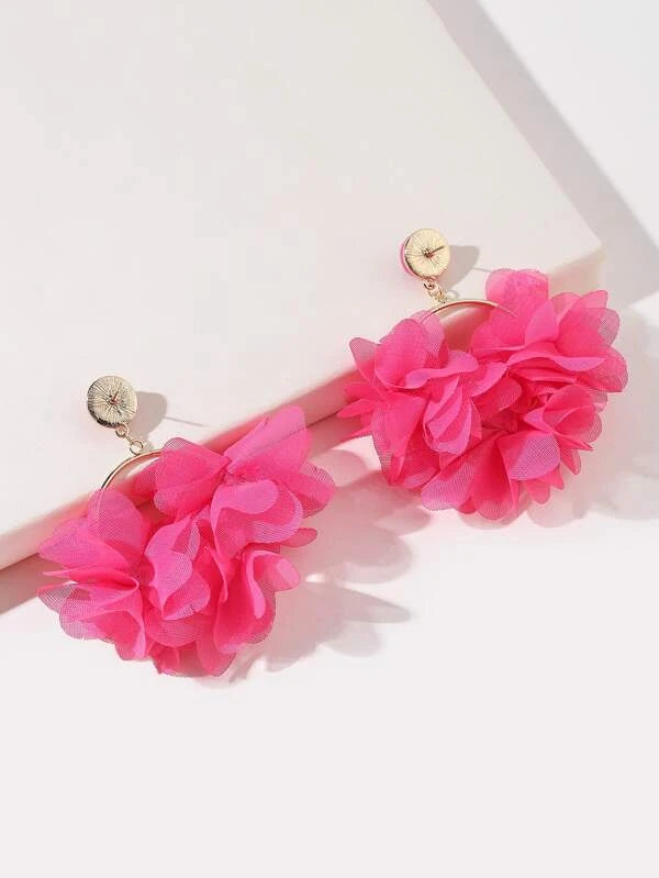 Barbie Pink Petal Flower Designed Fashion Chic Diva Drop Earrings
