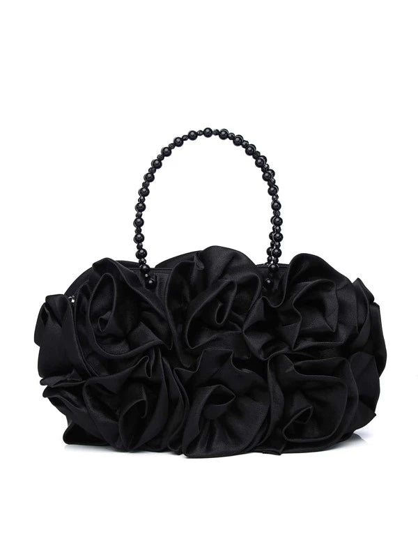 All Everything Rose Flower Designed Evening Formal Wedding Baguette Purse Bag Tote