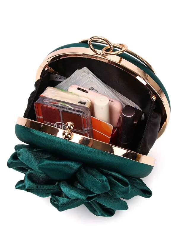 Glamorous Hunter Green Mini Rhinestone Detail Floral Wrist Ring Round  Box Tote Bag