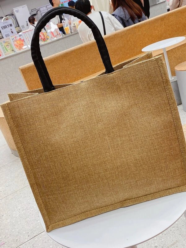 Tan Letter Graphic "Hello Weekend" Summer Beach Handle Tote Bag