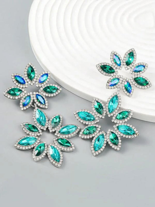 Glamorous Diva Rhinestone Flower Drop Earrings For Women All Occasion Accessories