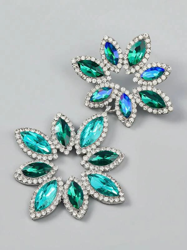 Glamorous Diva Rhinestone Flower Drop Earrings For Women All Occasion Accessories