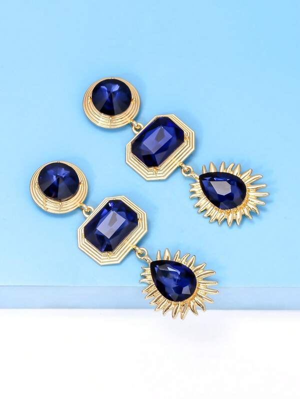 Fashion Blue Layered Glass Crystal Rhinestone Earrings Dangle Accessories