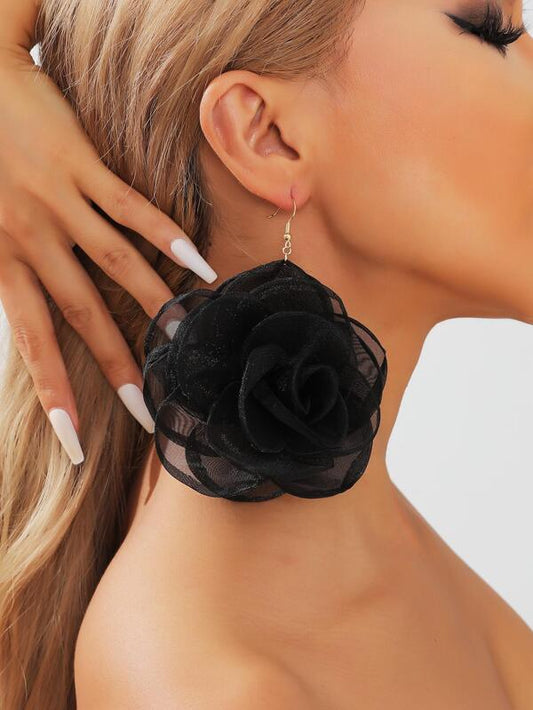 Beautiful n Fabulous Fabric Organza Rose Phantom Flower Designed Earring for Women