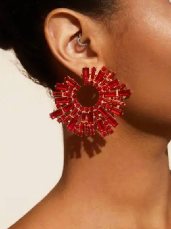 Red Rhinestone Crystal Fashion Shaped Circle Hoop Earrings for Women Party Jewelry