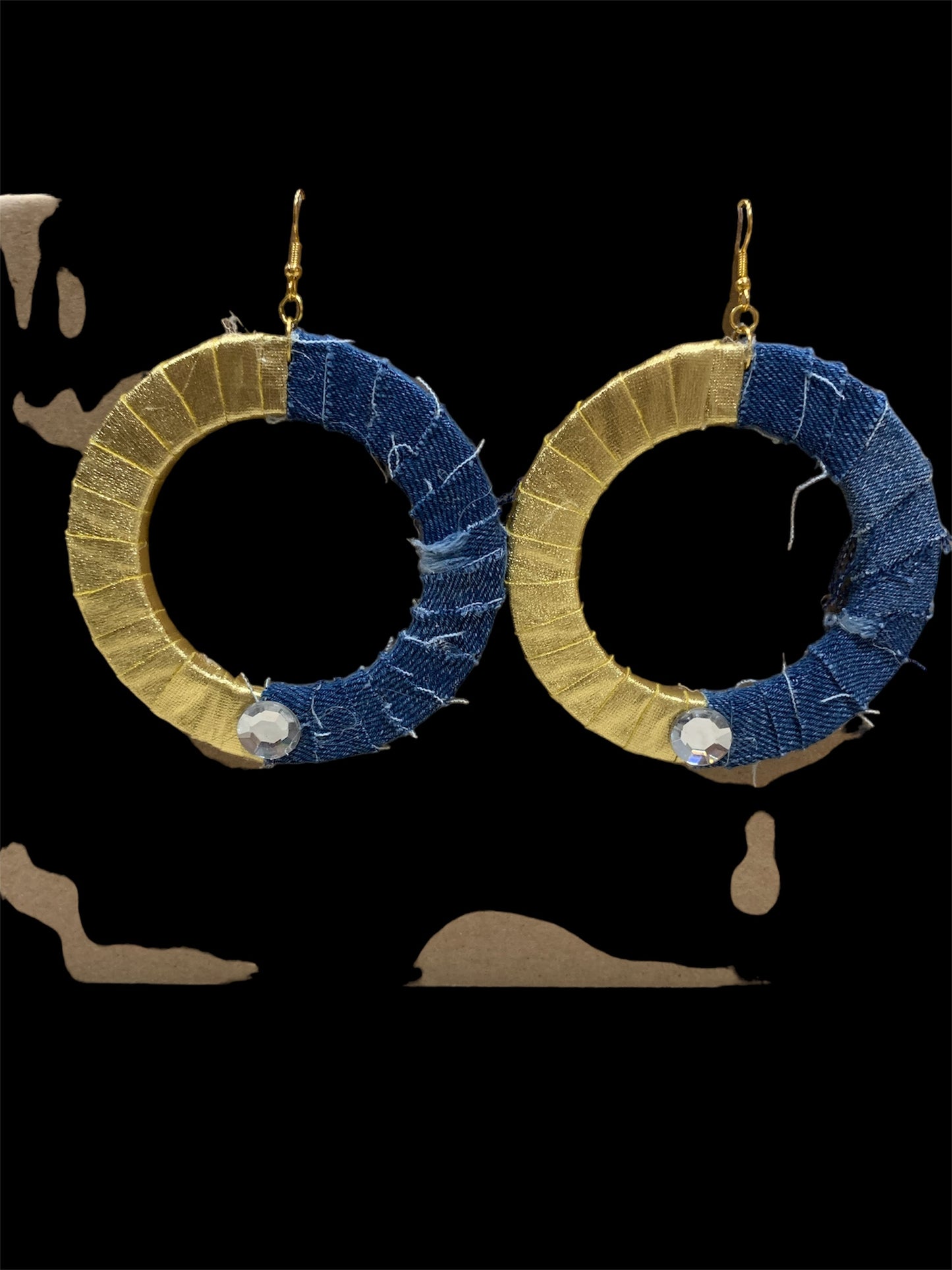 Fashion Statement Denim Shimmering Gold Wood Distressed Customized Hoop Earrings Jewelry