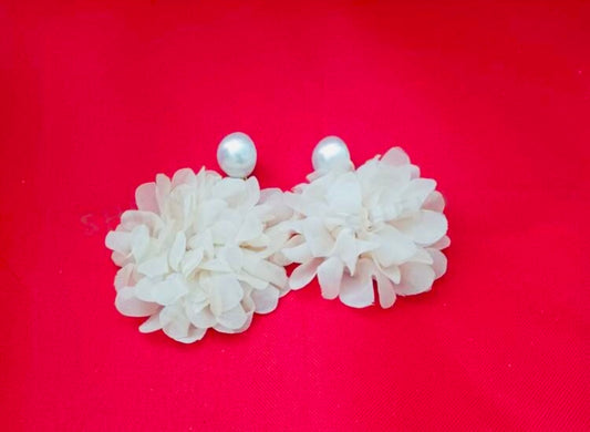 Cream Ivory Fashionable Summer Fall Spring Faux Pearl Snowflake Tulle Lace Big Flower Stud Earrings for Women. It’s Fancy Season Jewelry Accessories