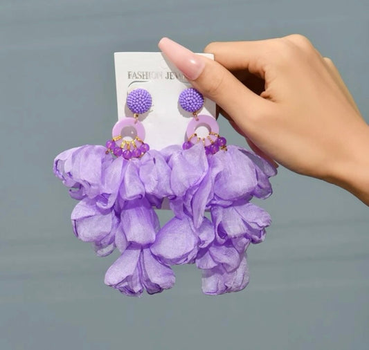 Women’s Trendy Petal Drop Fabric Statement Fashion Earrings Jewelry Accessory