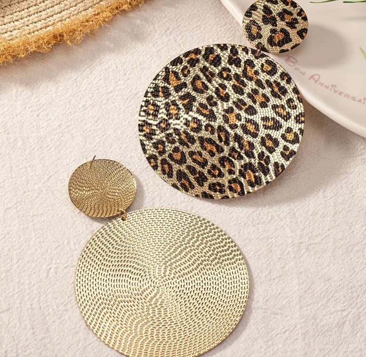 Tiger Cheetah Printed Look Elegant Oversized Round Disc Shaped Earrings Fashion Statement Ear Glamz Wear Accessories