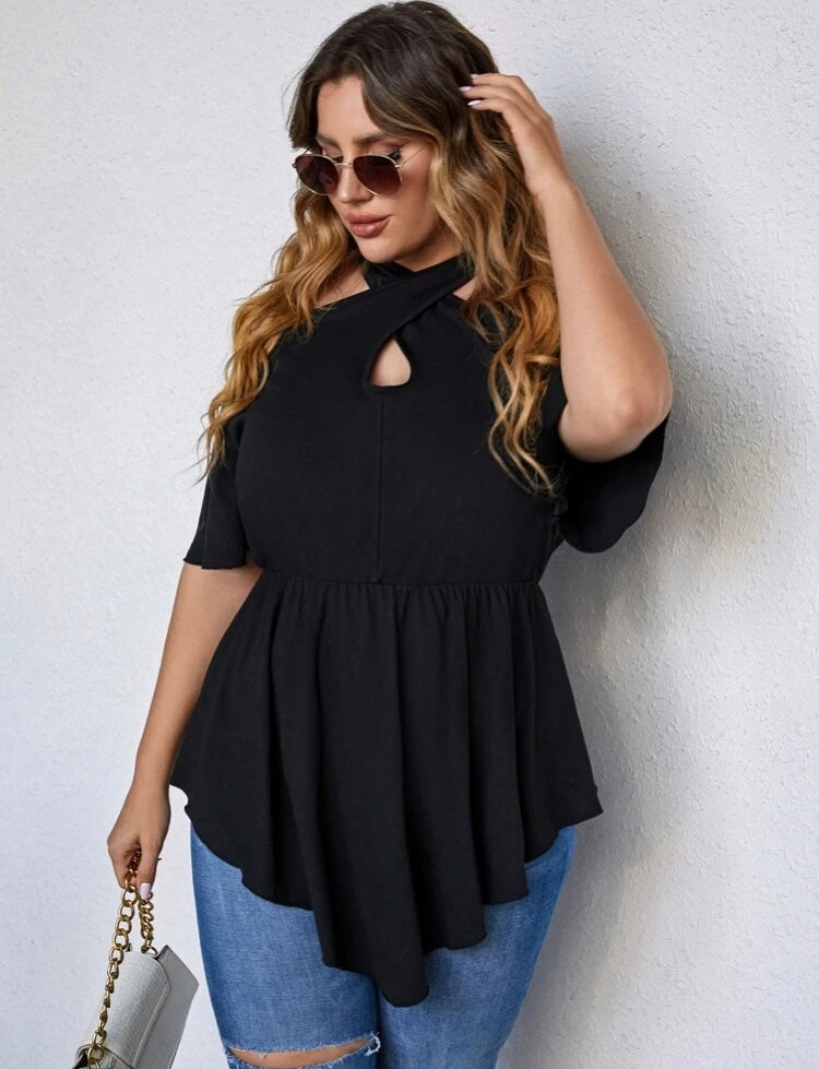 Women’s Black Casual Trendy Fashion Top Blouse Shirt  Plus Size