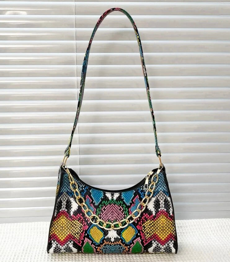 Lovely Hot Fashion Minimalist Multicolored Snakeskin Print Bag Tote Purse for Woman Accessories