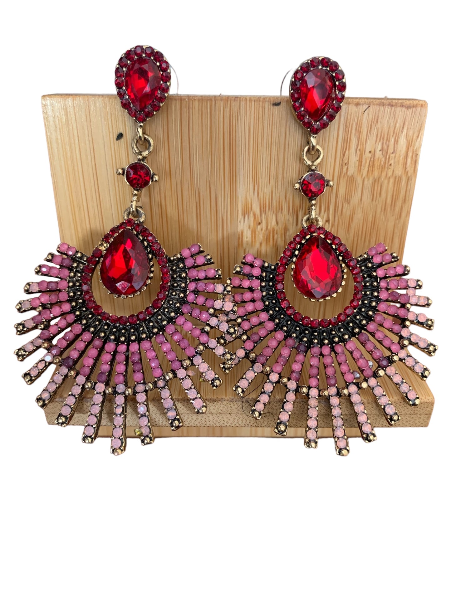 Women's Rhinestone Peacock Vintage Styled Statement Fashion Red Pink Earrings Accessory