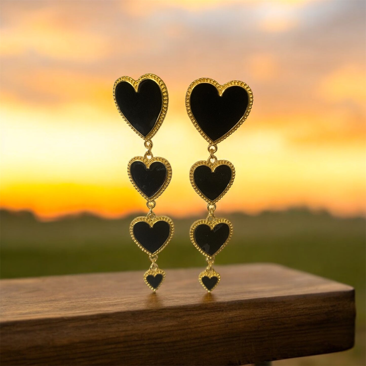 Women's Fashion Statement Four Layers of Beautiful Dangle Hearts Earrings Accessories