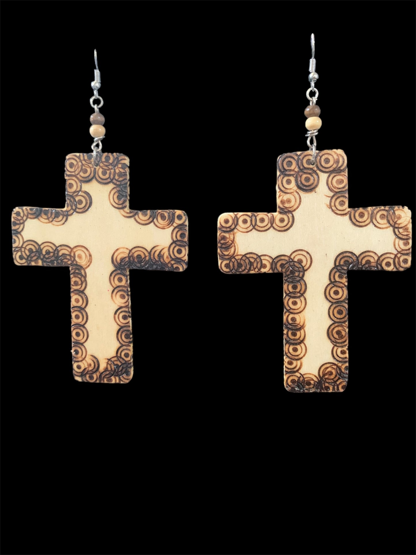 Beautiful Hand Carved Custom Handmade Styled Wood Cross Fashion Statement  Dangle Women's Earrings