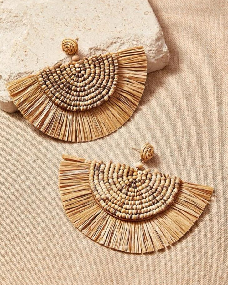 Beach Style Fashion Woven  Straw Wicker Woven Braid Dangle Earrings Summer Geometric Jewelry