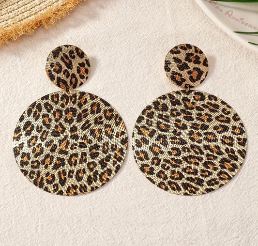 Tiger Cheetah Printed Look Elegant Oversized Round Disc Shaped Earrings Fashion Statement Ear Glamz Wear Accessories