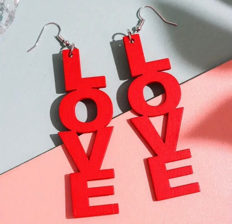 I LOVE Wooden Fashion Statement Trendy Earrings Women Accessories