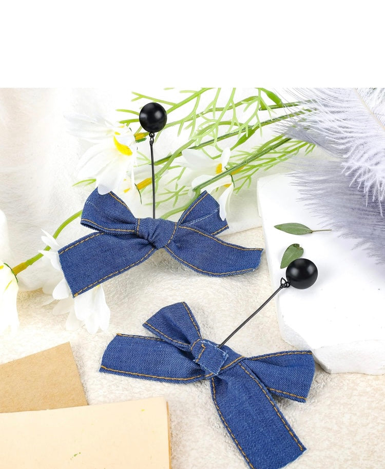 Exaggerated Blue Color Denim Bowknot Cross Knot Big Hanging Dangle Earrings Fashion Jewelry