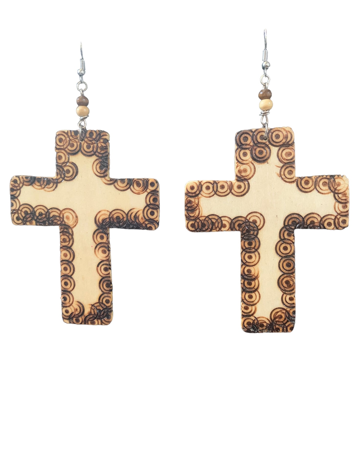 Beautiful Hand Carved Custom Handmade Styled Wood Cross Fashion Statement  Dangle Women's Earrings