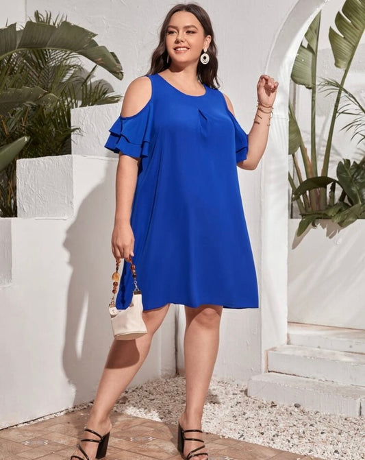 Plus Size Cobalt Blue Nice & Free Sexy Off Cold Shoulder Tunic Dress Women’s Wear Clothes