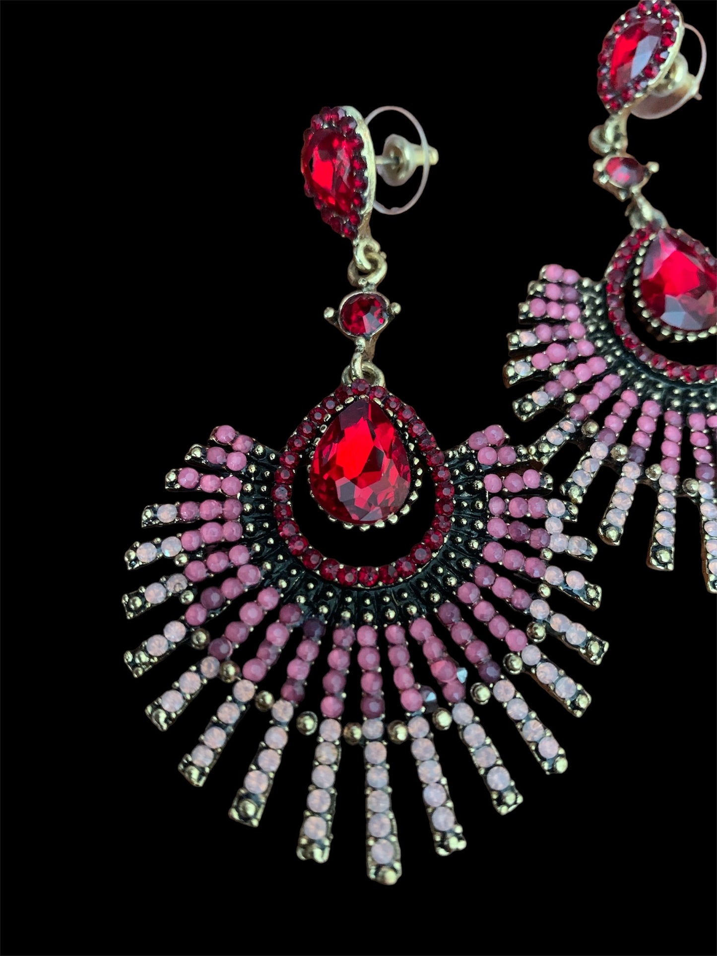 Women's Rhinestone Peacock Vintage Styled Statement Fashion Red Pink Earrings Accessory