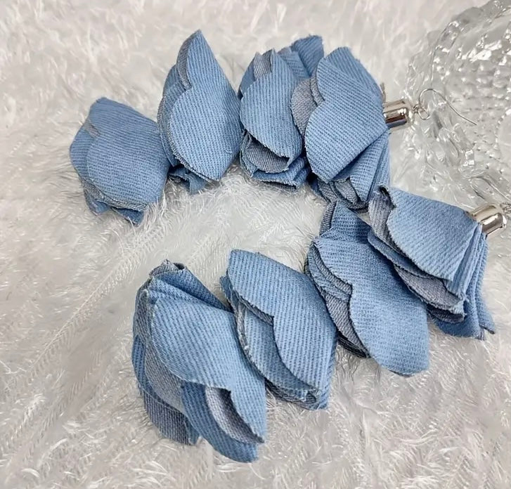 Beautiful Four Layered Denim Handmade Flower Petal Tassel Dangle Earrings for Women Fashion  Jewelry