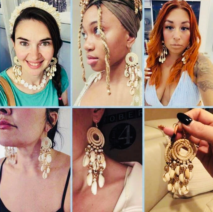 Cowrie Bohemian Vacay Island Diva Shell Beaded Vine Woven Long Dangle Earrings for Women Accessory