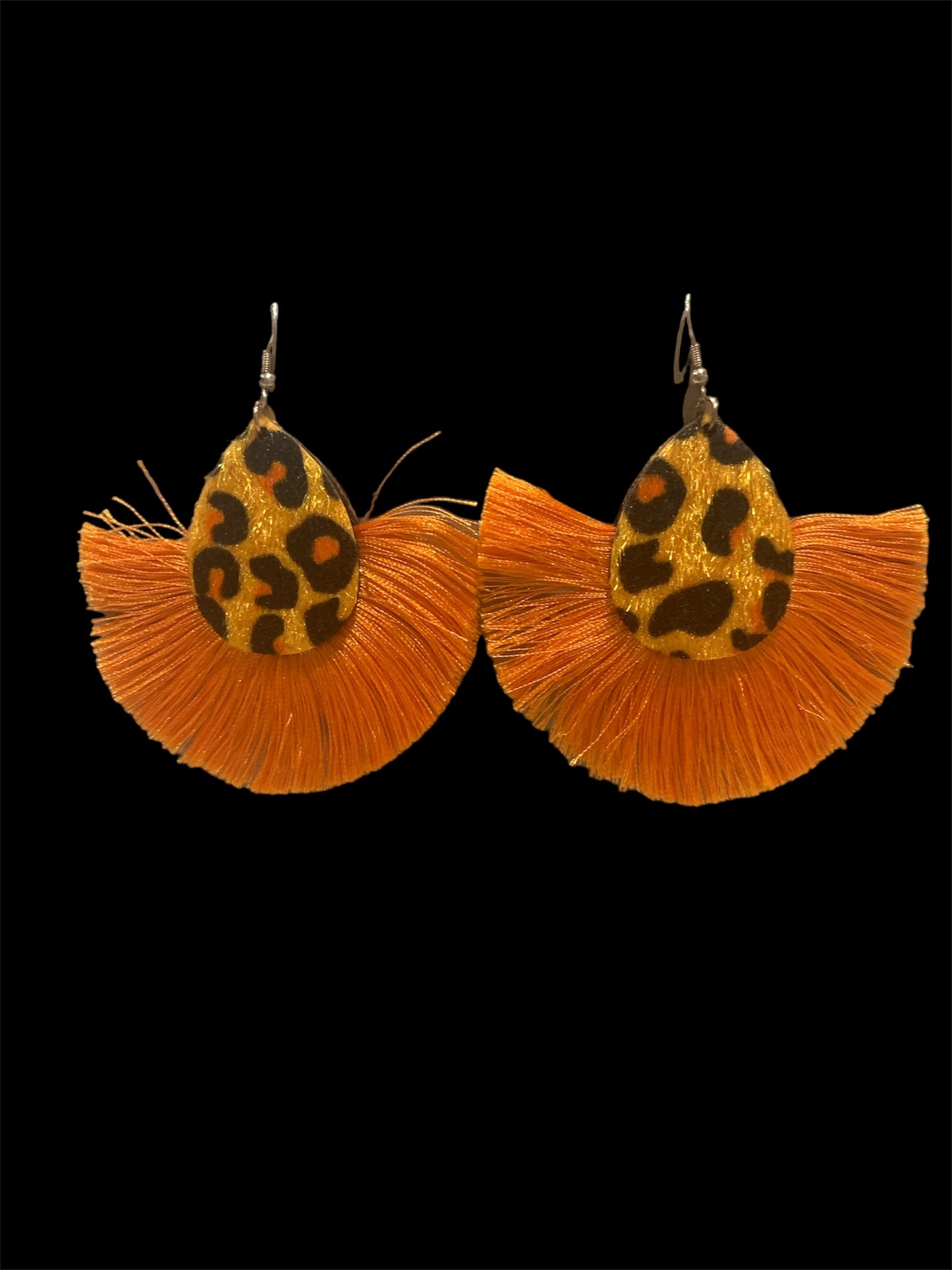 Ladies Cheetah Styled  Orange Tassel  Diva Statement Fashion Earrings Jewelry