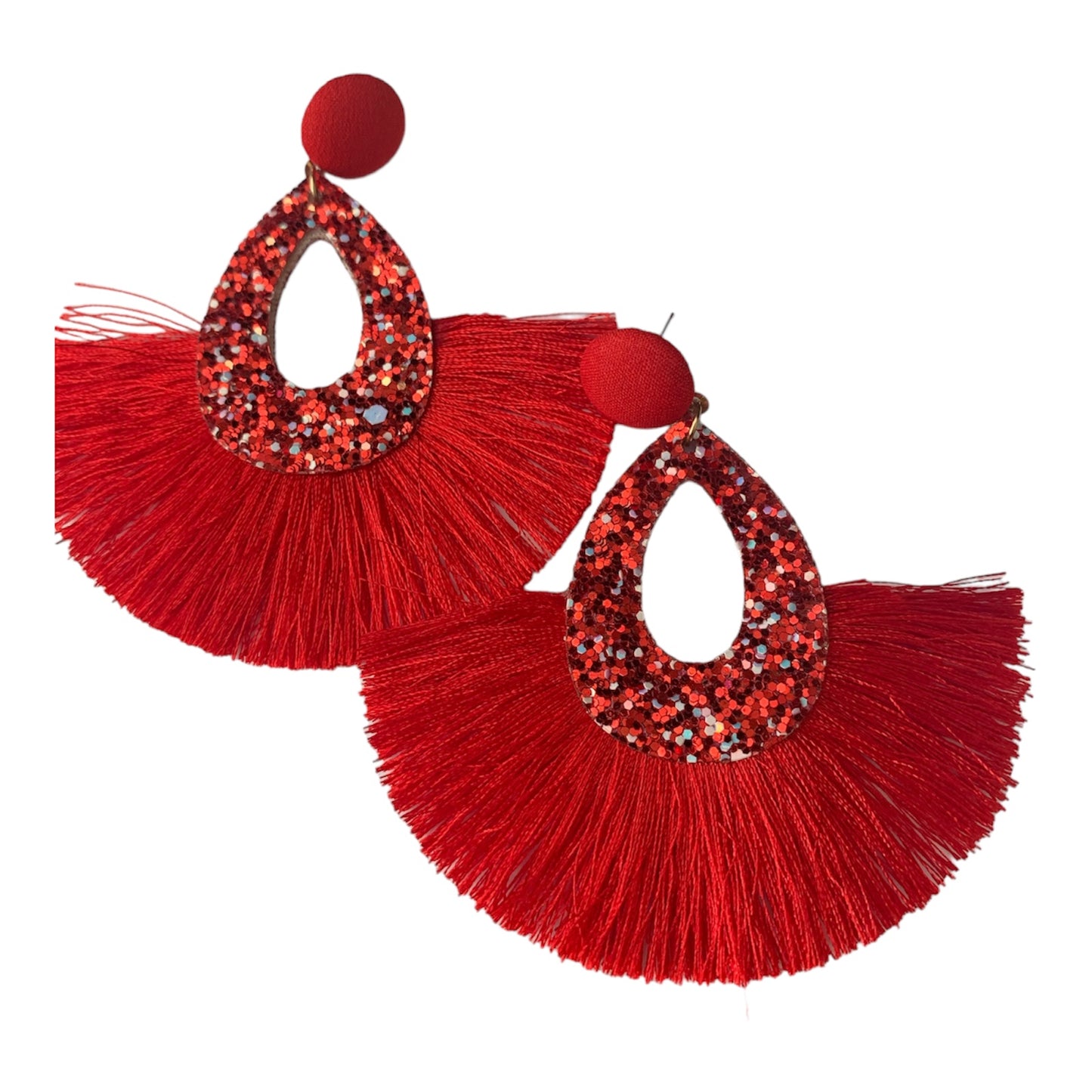 Red Tassel Glitter Feathered Statement Fashion  Earrings Women’s Accessories