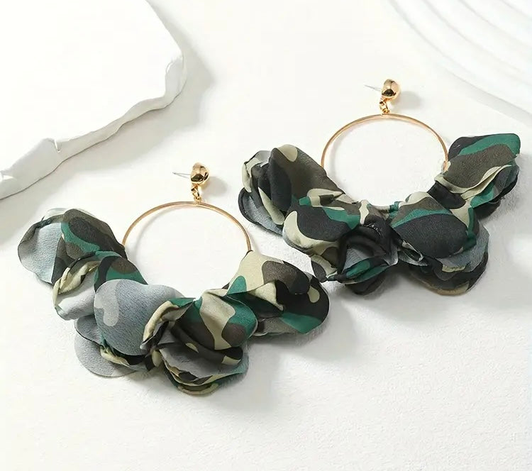 Hoop Dangling Bohemian & Chic Style Glamour Print Floral Drop Earrings Fashion Statement Jewelry Accessory