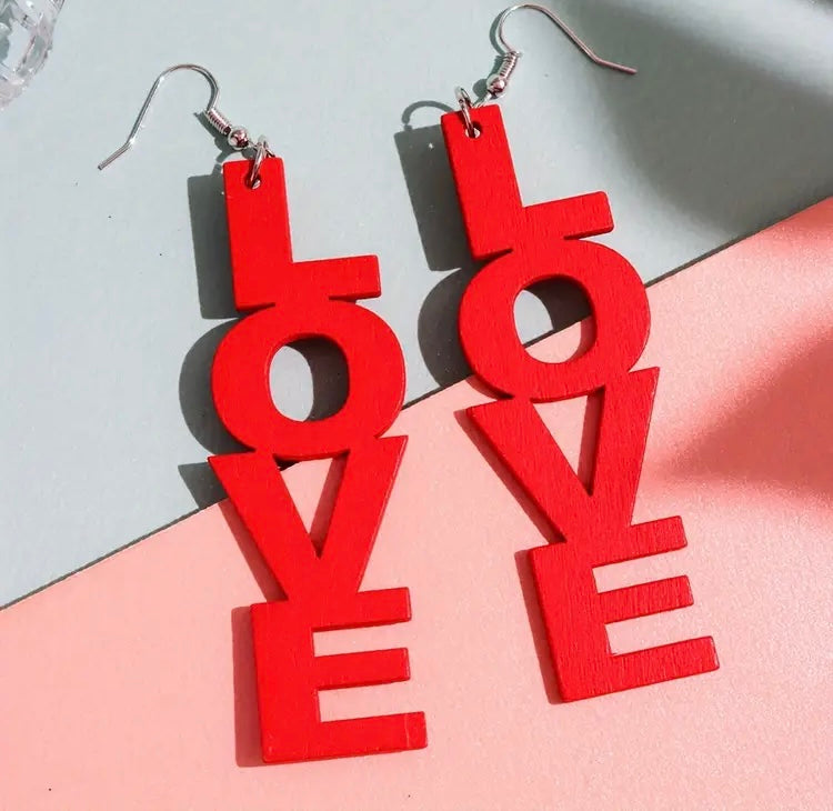 I LOVE Wooden Fashion Statement Trendy Earrings Women Accessories