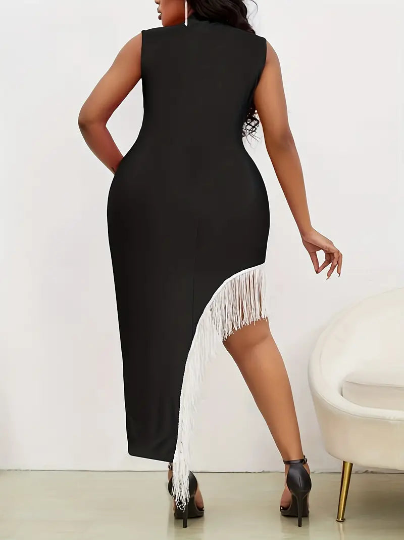 Elegant Plus Size Chic Fringe  Bodycon Sexy Dress  Perfect for Wedding Formal Prom Casual Clothing