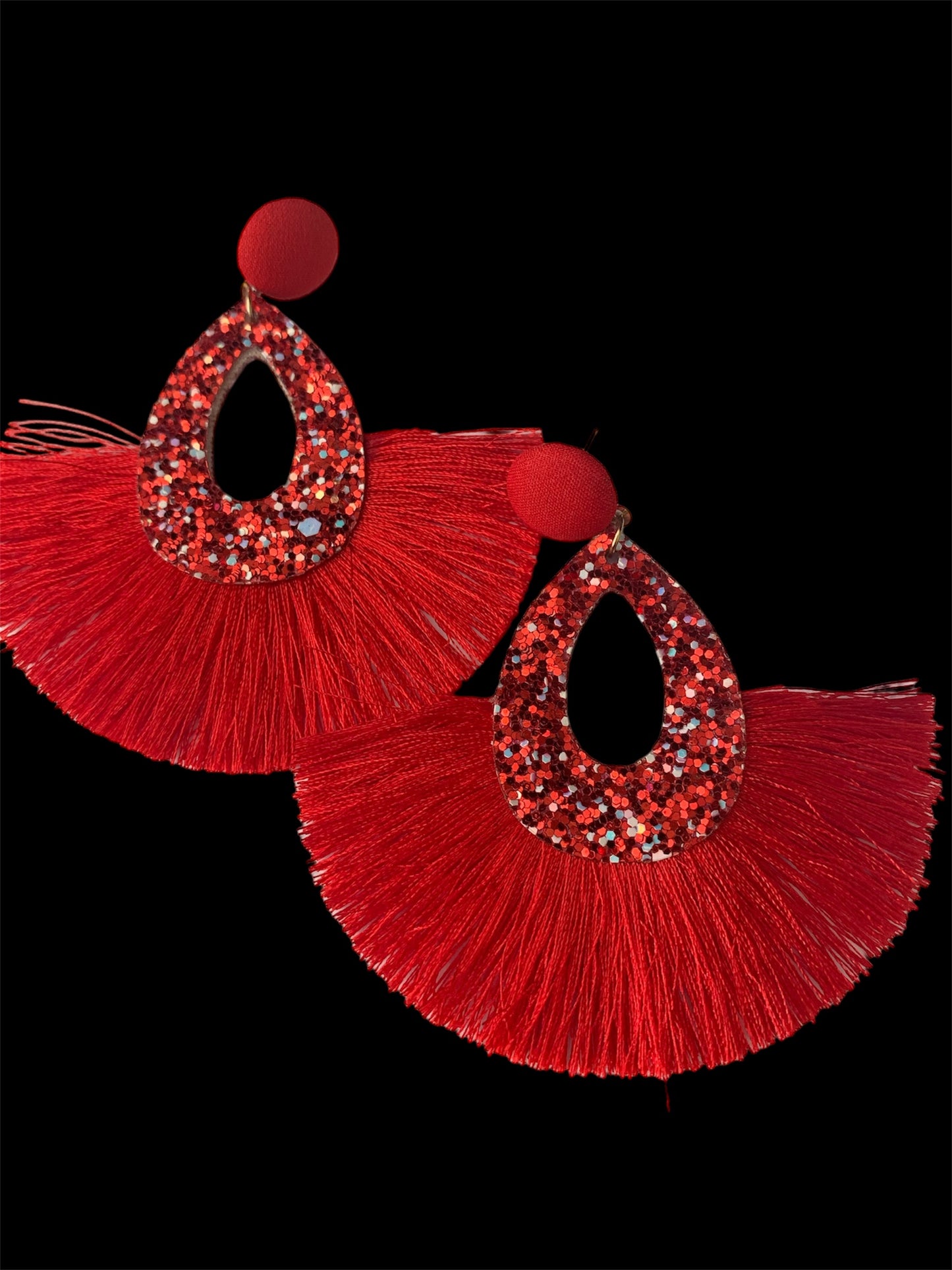 Red Tassel Glitter Feathered Statement Fashion  Earrings Women’s Accessories