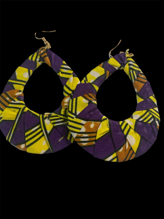 Yellow Purple Mixed Styling Women's African Metro Styled Wood  Fashion Statement  Earrings Jewelry