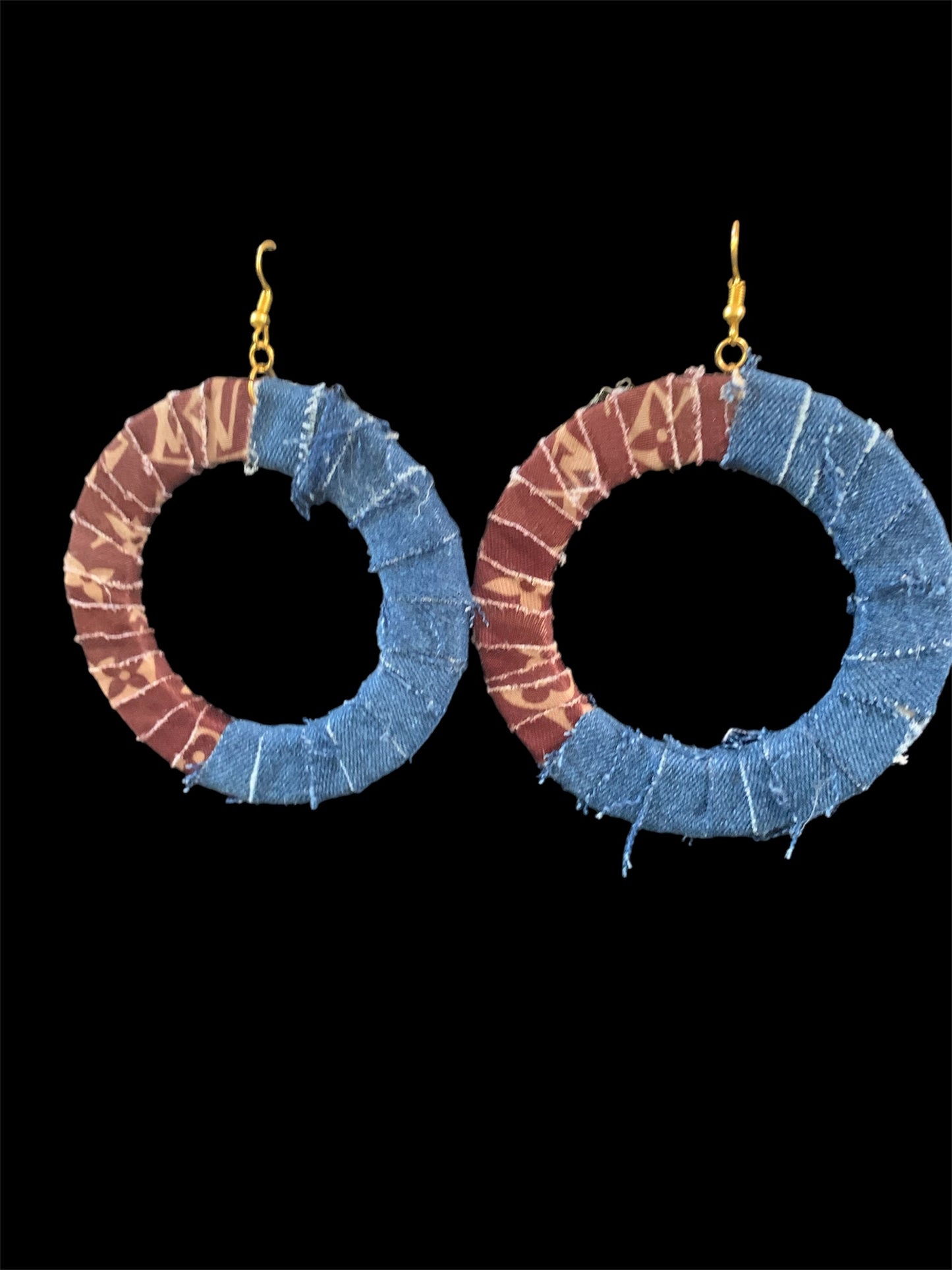 Brown Denim Fashion  Statement Wood Distressed Customized Big Hoops Designer Earrings Jewelry