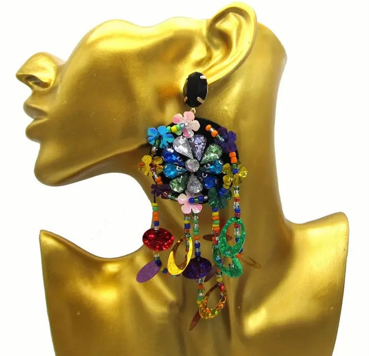 Carnival Chic Mardi Gras Colorful Beaded Tassel Drop w Cute Dangles Perfect for Casual Attire