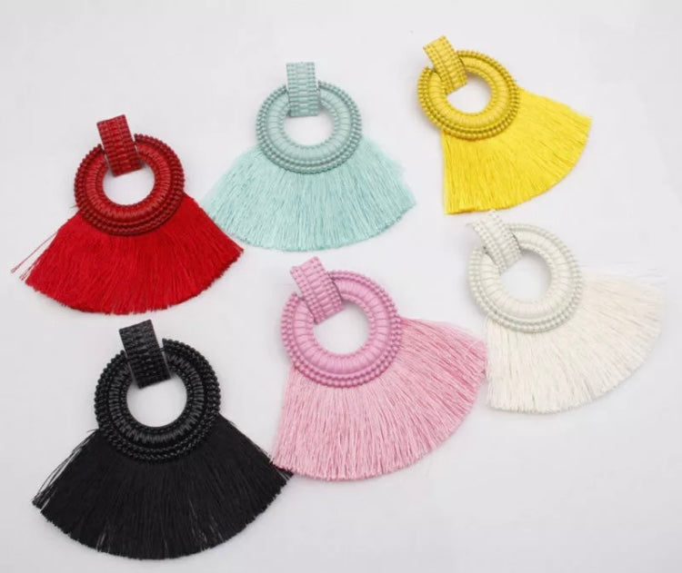Fashion Statement  Dangle Earrings Tassels Fan Round Ear Studs Trendy Accessories for Women