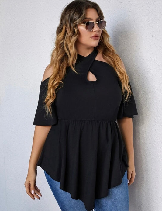 Women’s Black Casual Trendy Fashion Top Blouse Shirt  Plus Size