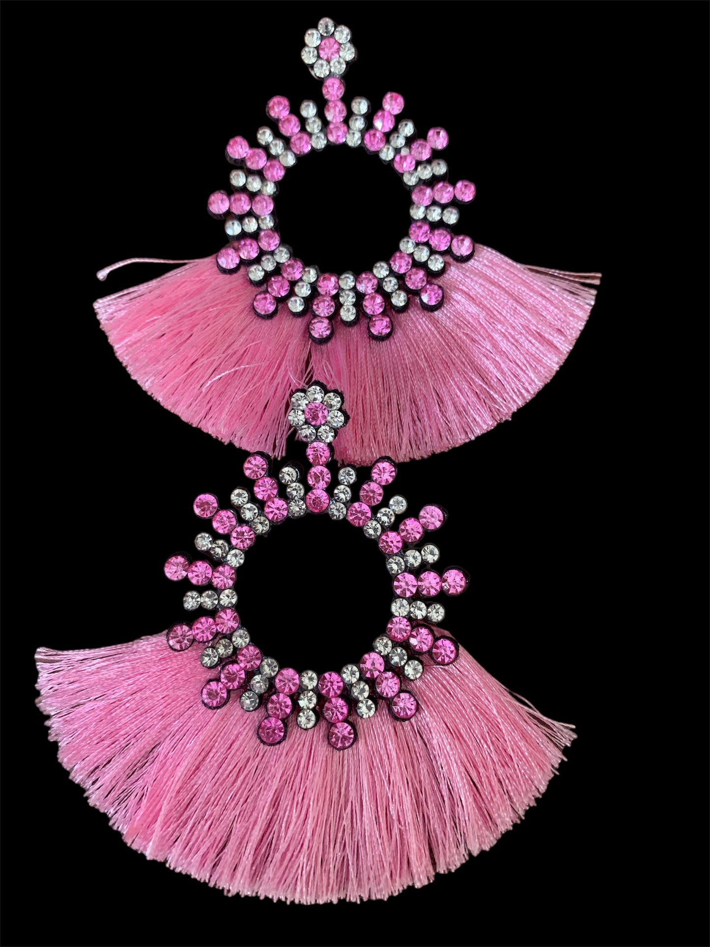 Pink Crystal Rhinestone Sparkling Tassel Women  Feathered Styled Statement Fashion Earrings