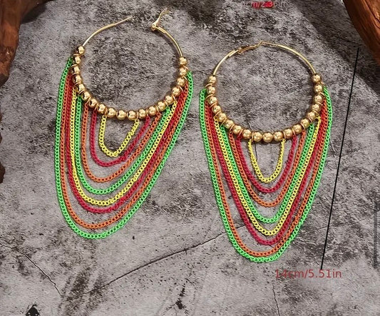 Bohemian Style Colorful Long Tassel Earrings Exaggerated Personality Boho Dangle Earrings for Women Very Festive Jewelry Accessories