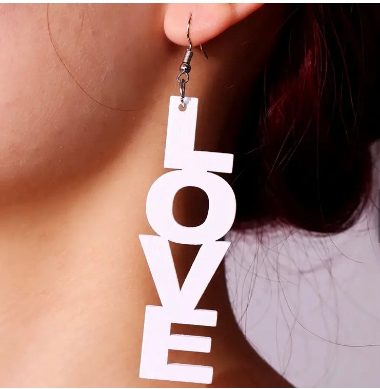 I LOVE Wooden Fashion Statement Trendy Earrings Women Accessories